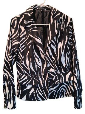 Womens Zebra Print Button Front Jacket/Blazer - Black & White